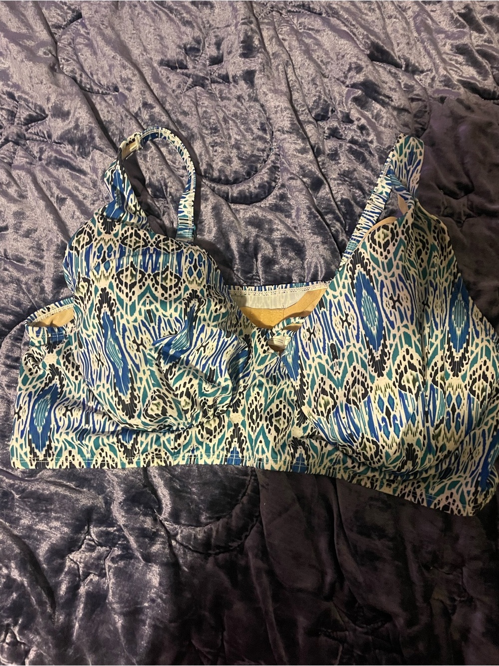 Blue & Teal Printed Bikini Top